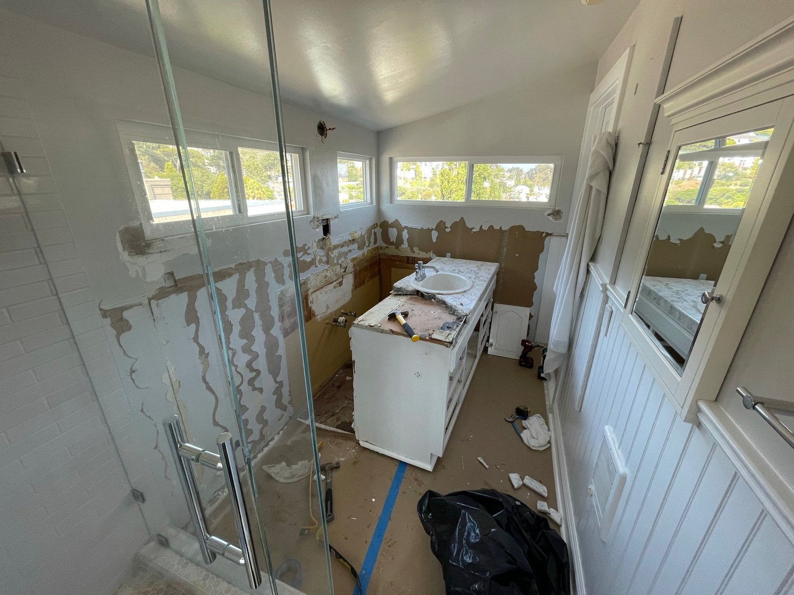 Bathroom vanity demolition in progress